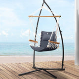 Gardeon Hammock Chair with Steel Stand Armrest Outdoor Hanging Grey