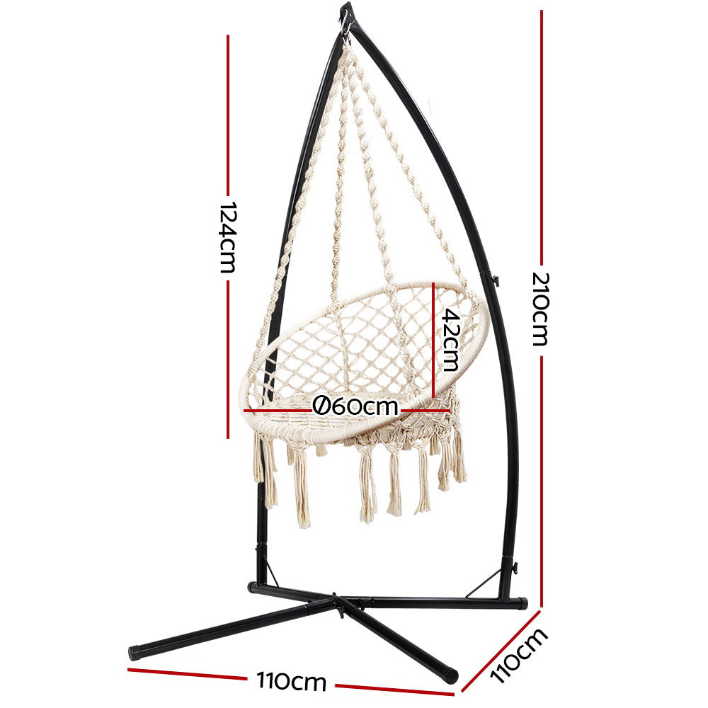 Gardeon Hammock Chair with Steel Stand Macrame Outdoor Swinging Cream