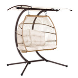 Gardeon Outdoor Egg Swing Chair Wicker Furniture Pod Stand Canopy 2 Seater Latte