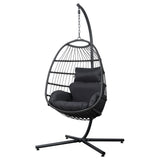 Ember Outdoor Egg Swing Chair Wicker Rope Furniture Pod Stand Foldable Grey