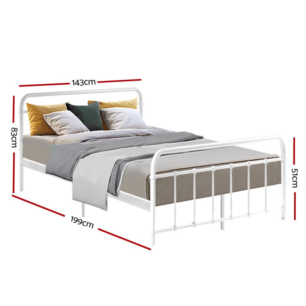 Leo White Double Metal Bed Frame