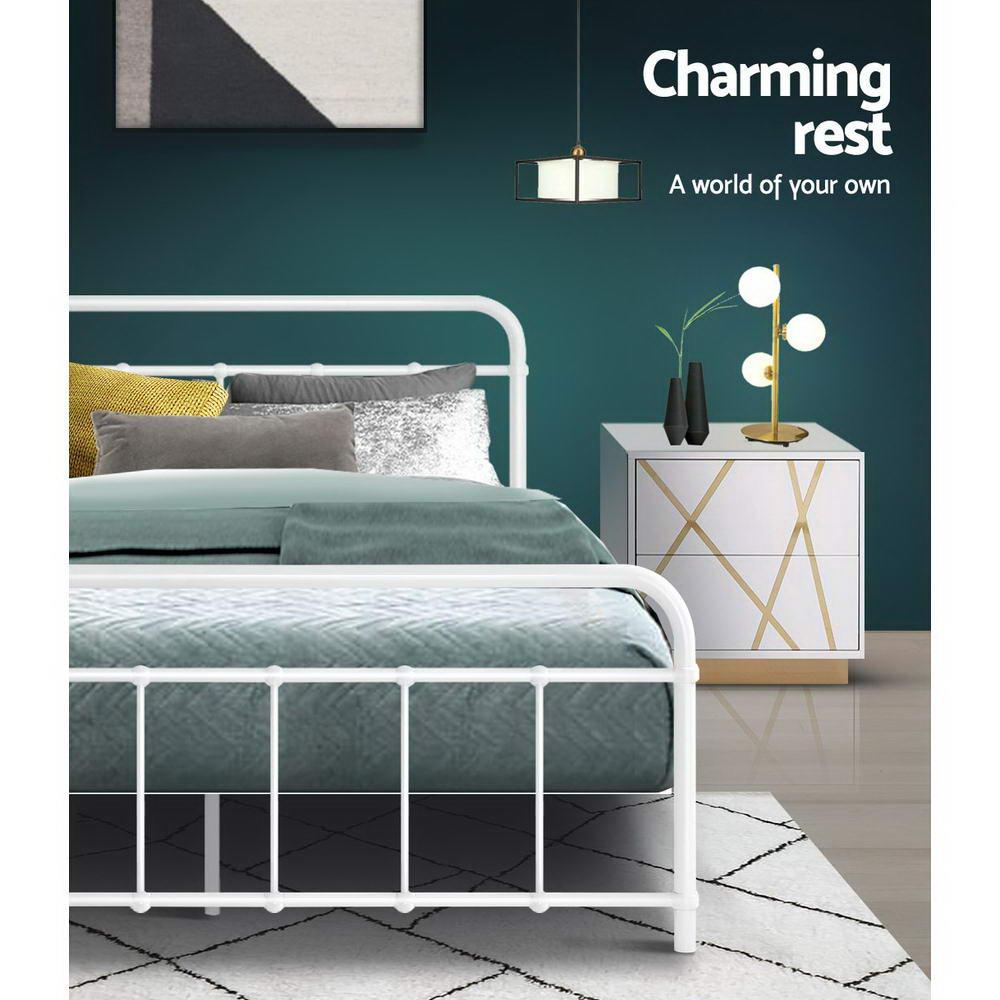 Leo White Double Metal Bed Frame