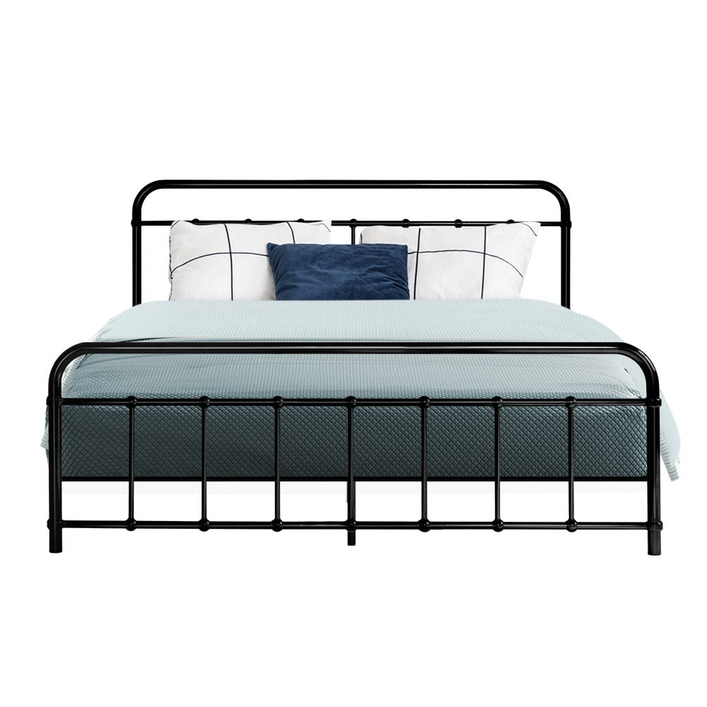 Queen Bed Frame Black Metal - Leo