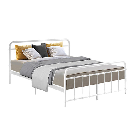 Queen Bed Frame White Metal - Leo
