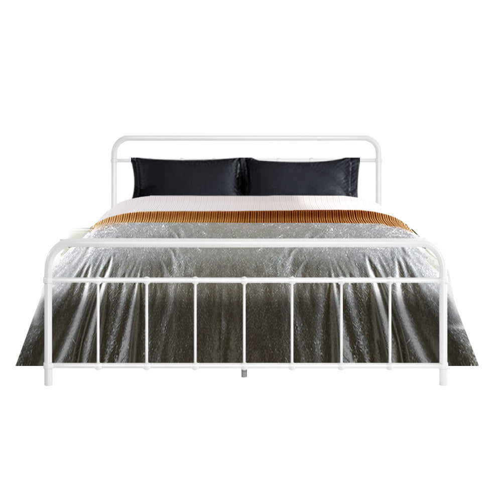 Queen Bed Frame White Metal - Leo