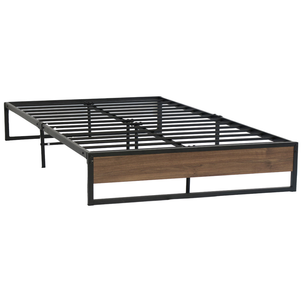 Osol Metal Bed Frame - Double Size Black and dark wood