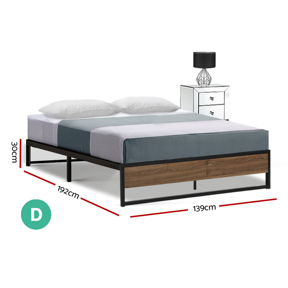 Osol Metal Bed Frame - Double Size Black and dark wood