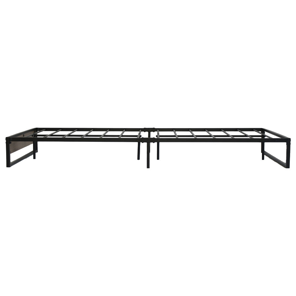 Osol Metal Bed Frame - Double Size Black and dark wood