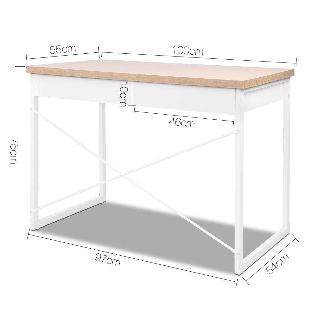 Oak & White Computer Desk with Drawers