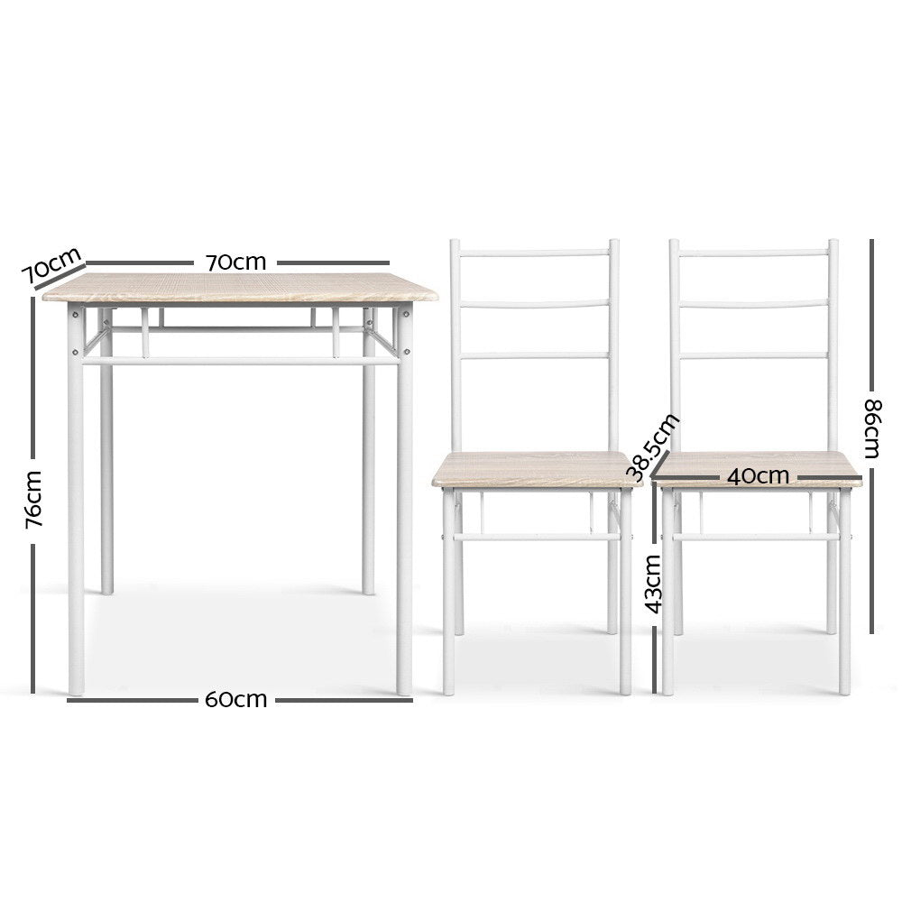 Machal Dining Table and 2 Chairs Set Natural & White