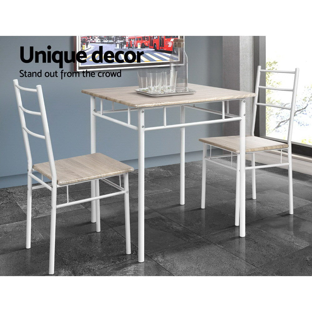 Machal Dining Table and 2 Chairs Set Natural & White