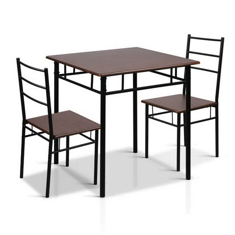 Machal Dining Table and 2 Chairs Set Walnut & Black