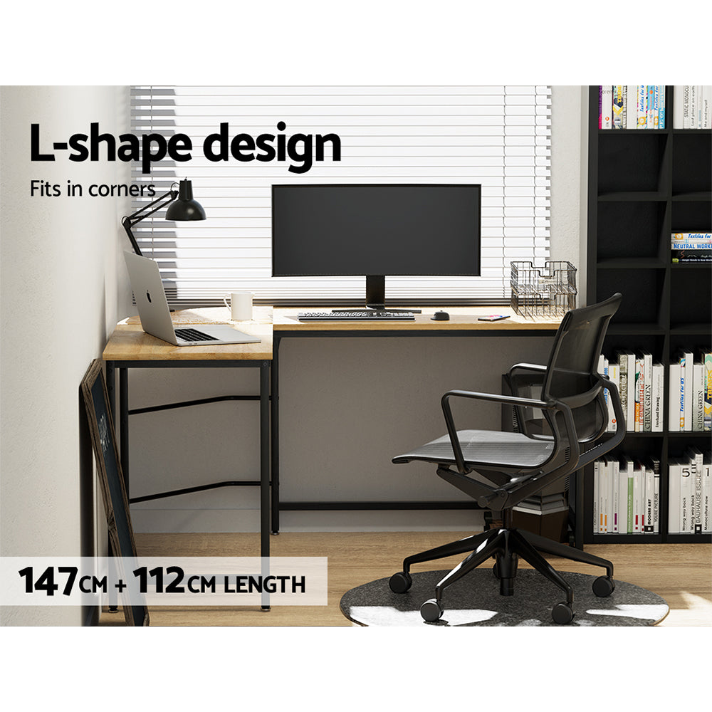 L-shaped Computer Desk - Oak & Black