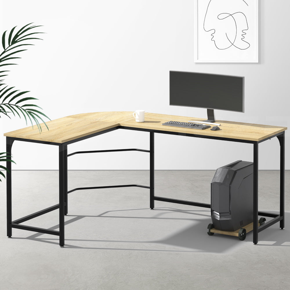 L-shaped Computer Desk - Oak & Black