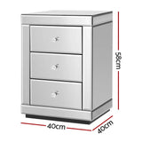Ember Bedside Table 3 Drawers Mirrored - PRESIA Silver