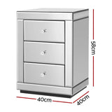 Ember Bedside Table 3 Drawers Mirrored X2 - PRESIA Silver