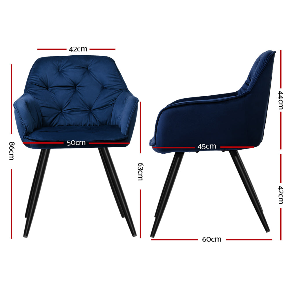 Valisa Dining Chairs Set 2 Blue Velvet