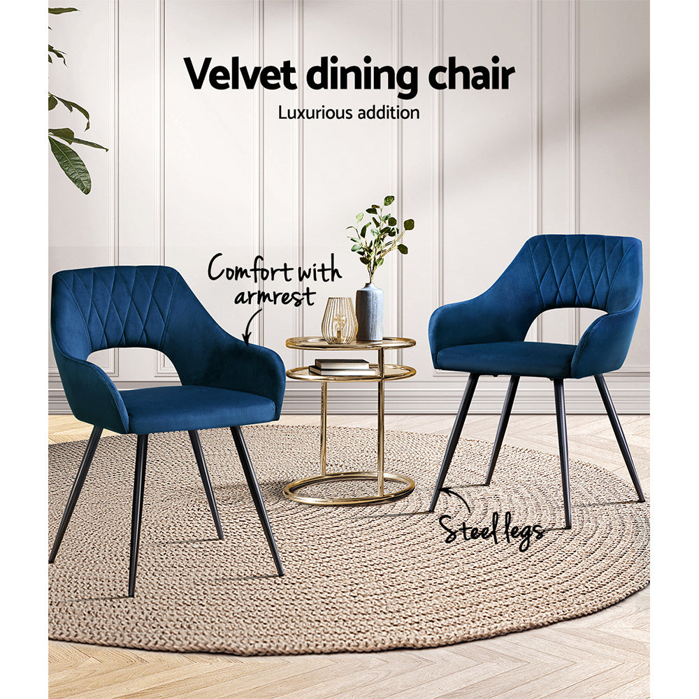 Caitlee Dining Chairs Set 2 Soft Blue Velvet