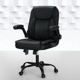 2 Point Massage Office Chair Leather Mid Back Black