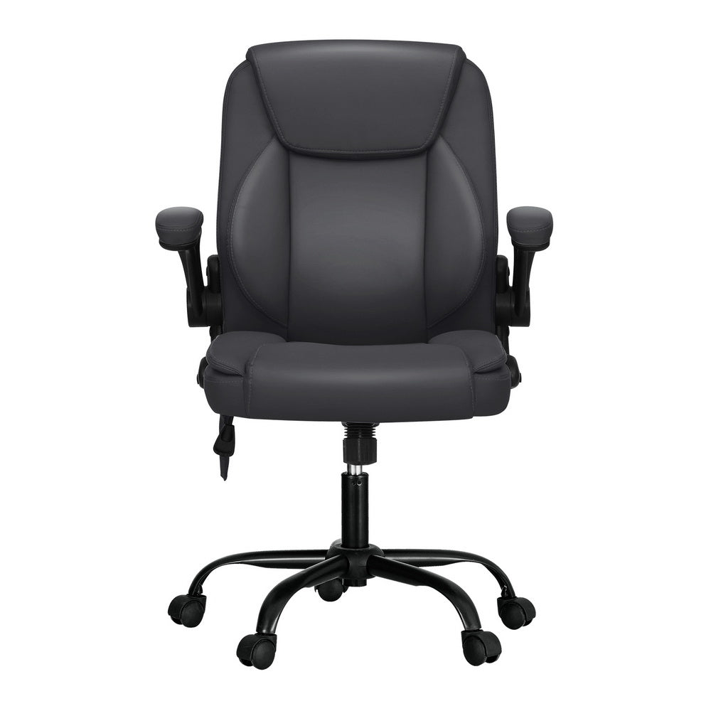 2 Point Massage Office Chair Leather Mid Back Grey