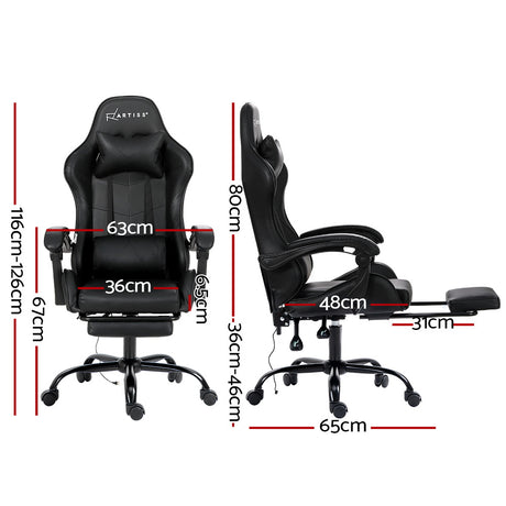 2 Point Massage Gaming Office Chair Footrest Black