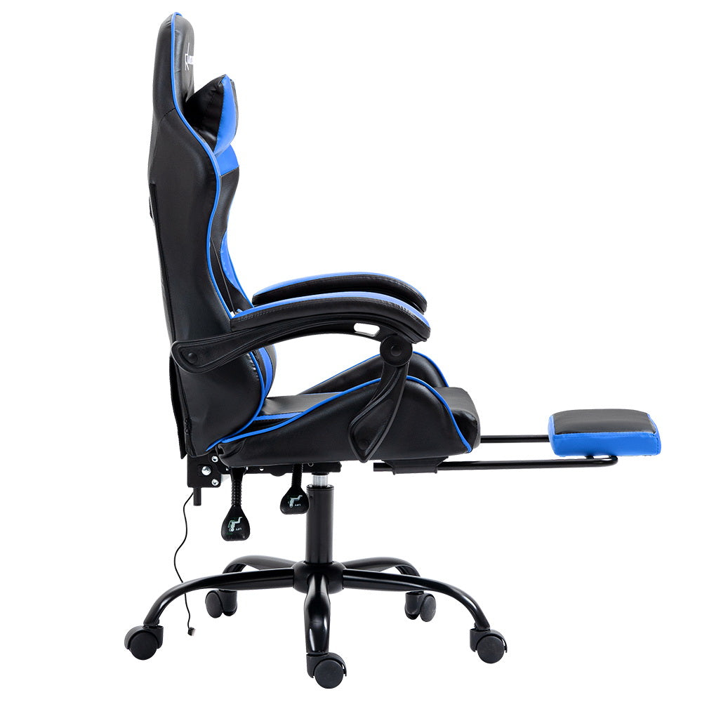 2 Point Massage Gaming Office Chair Footrest Blue