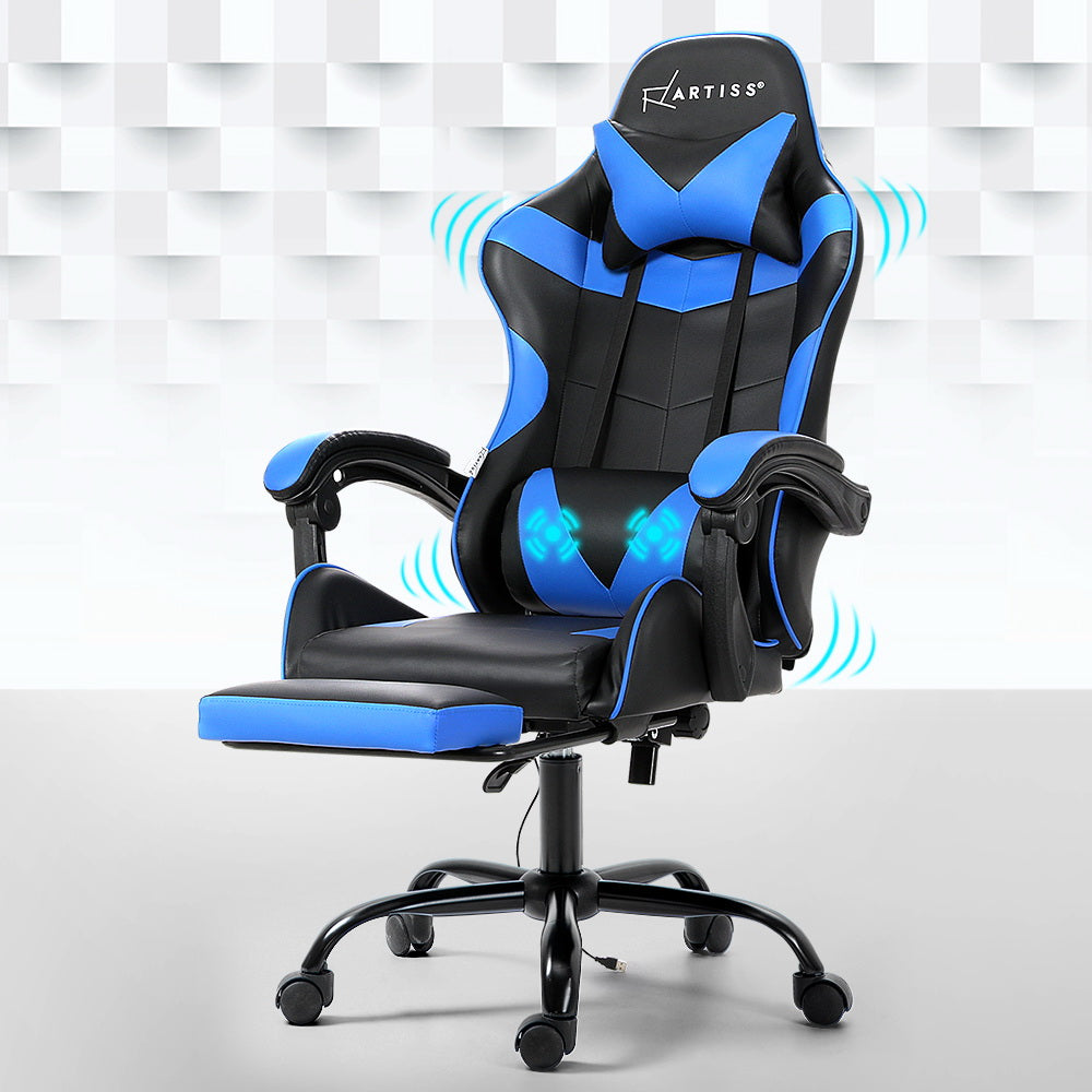 2 Point Massage Gaming Office Chair Footrest Blue