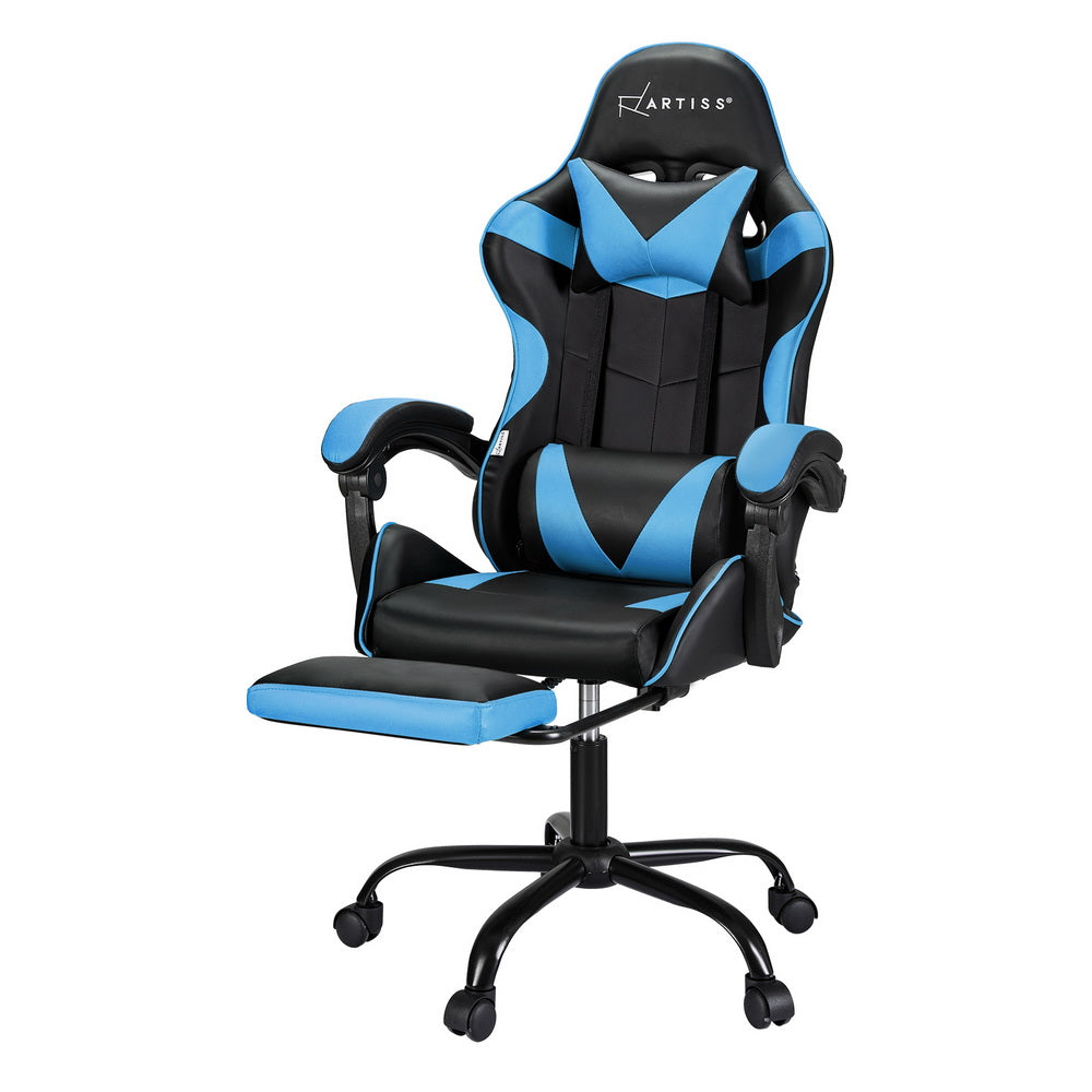 2 Point Massage Gaming Office Chair Footrest Cyan Blue