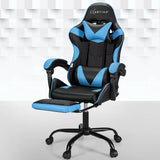 2 Point Massage Gaming Office Chair Footrest Cyan Blue