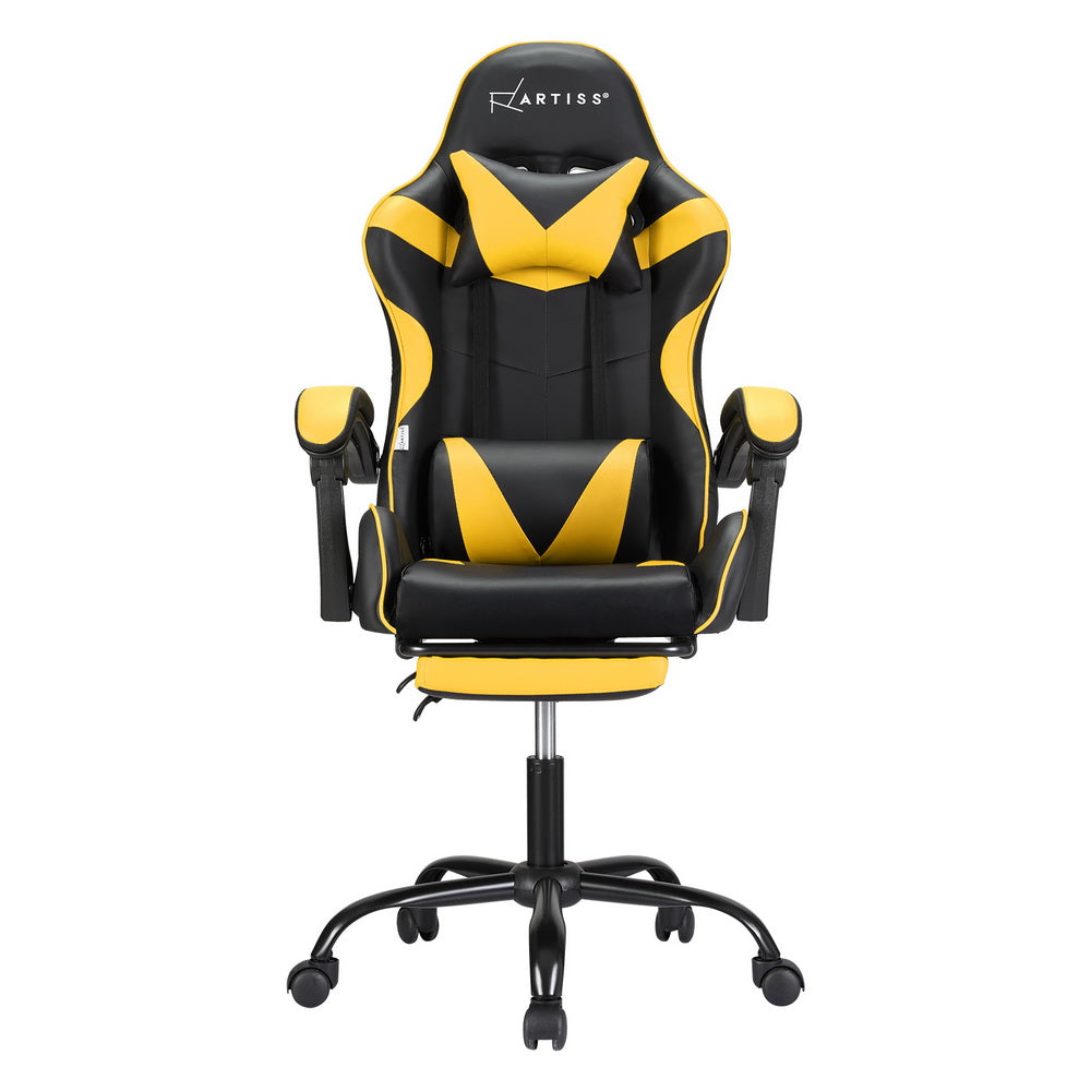 2 Point Massage Gaming Office Chair Footrest Yellow