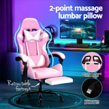 2 Point Massage Gaming Office Chair Footrest Pink