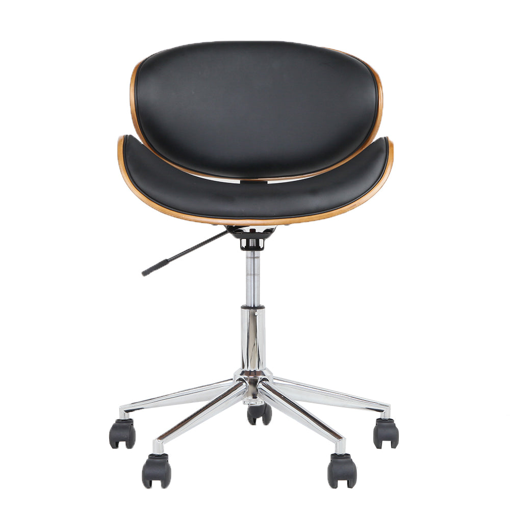 Wooden Office Chair Leather Seat Black