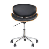 Wooden Office Chair Leather Seat Black