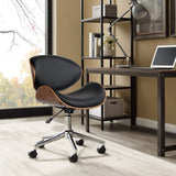 Wooden Office Chair Leather Seat Black