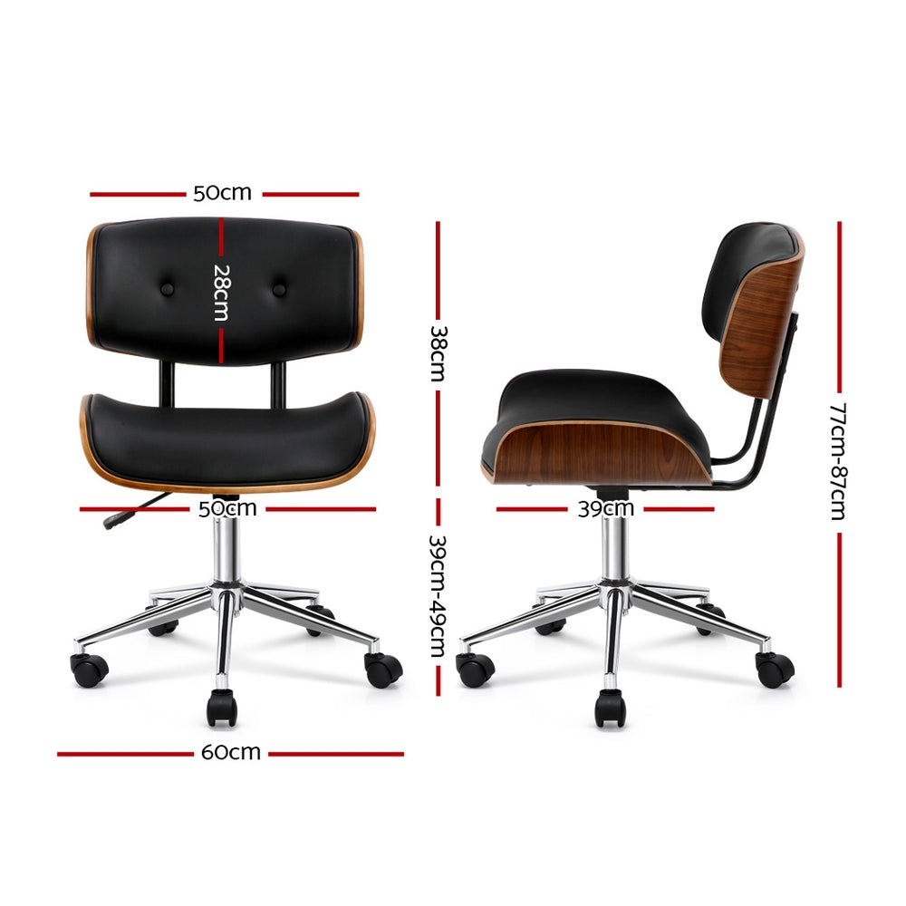 Wooden Office Chair Fabric Seat Black