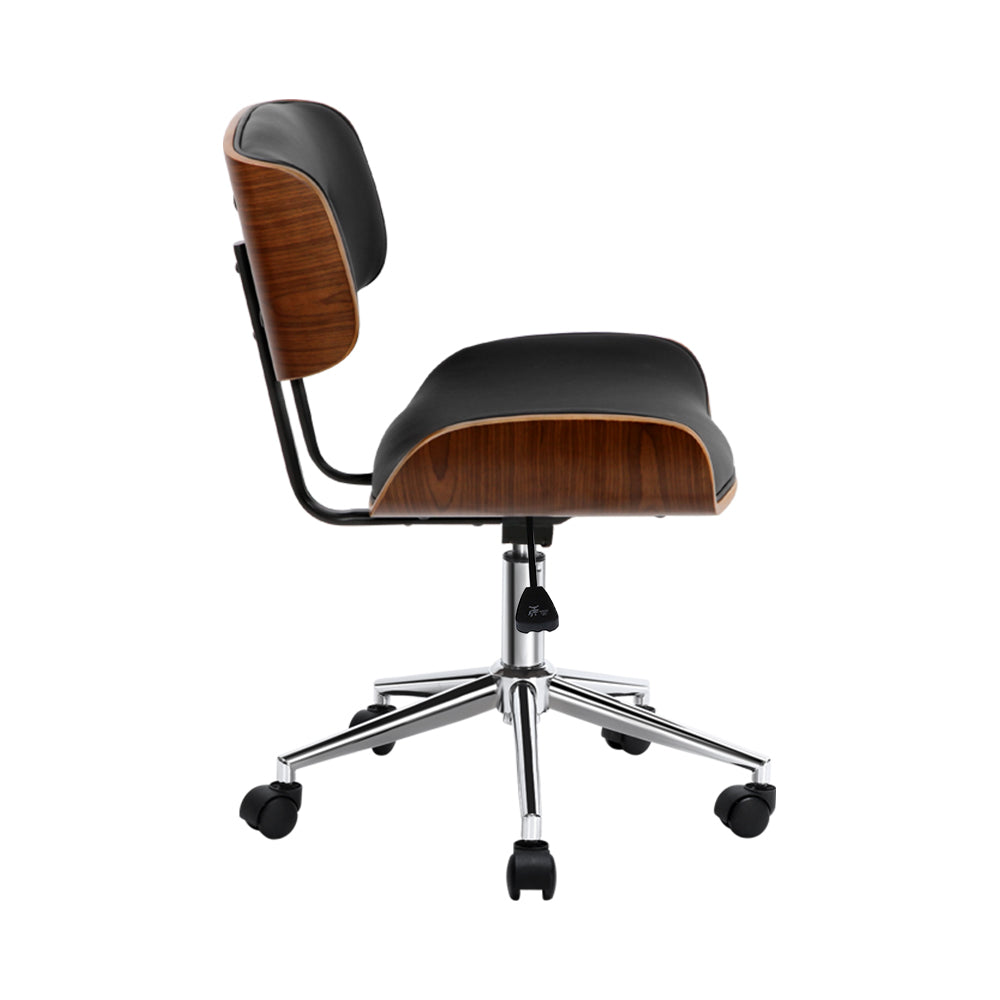 Wooden Office Chair Fabric Seat Black