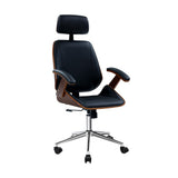 Wooden Office Chair Leather Seat Black