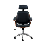 Wooden Office Chair Leather Seat Black