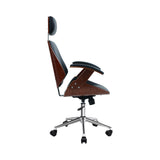 Wooden Office Chair Leather Seat Black