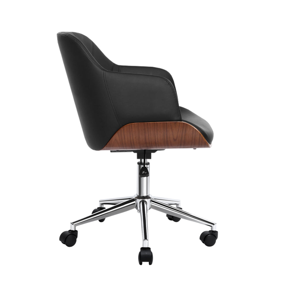 Wooden Office Chair Fabric Seat Black