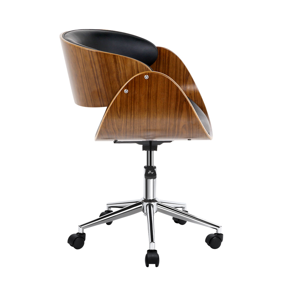 Wooden Office Chair Leather Seat Black