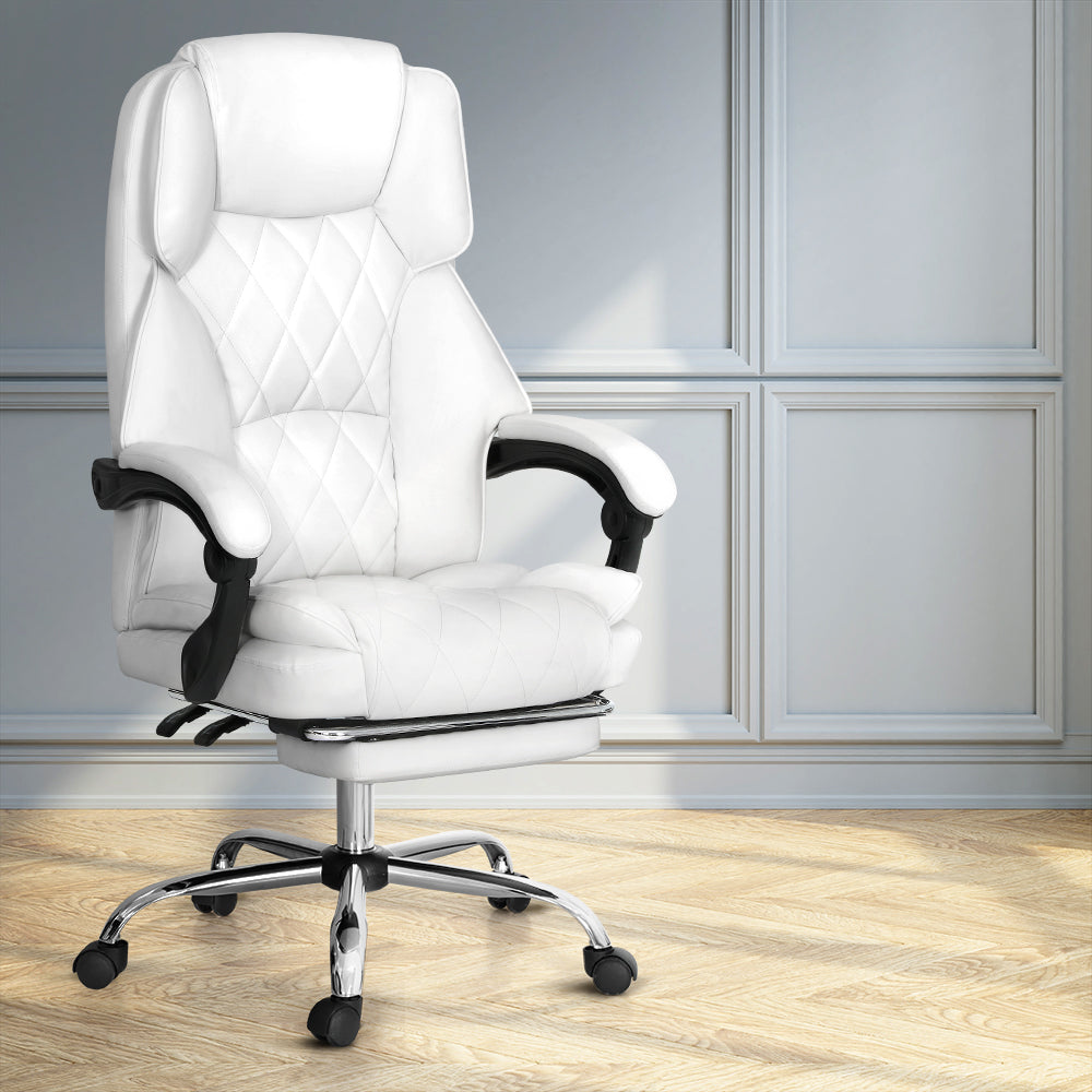 Office Chair Fabric & Foam White Adjustable Height