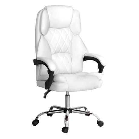 Office Chair Fabric & Foam White Adjustable Height