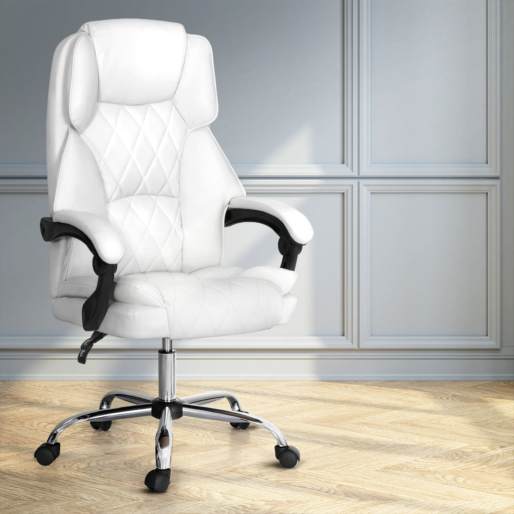 Office Chair Fabric & Foam White Adjustable Height