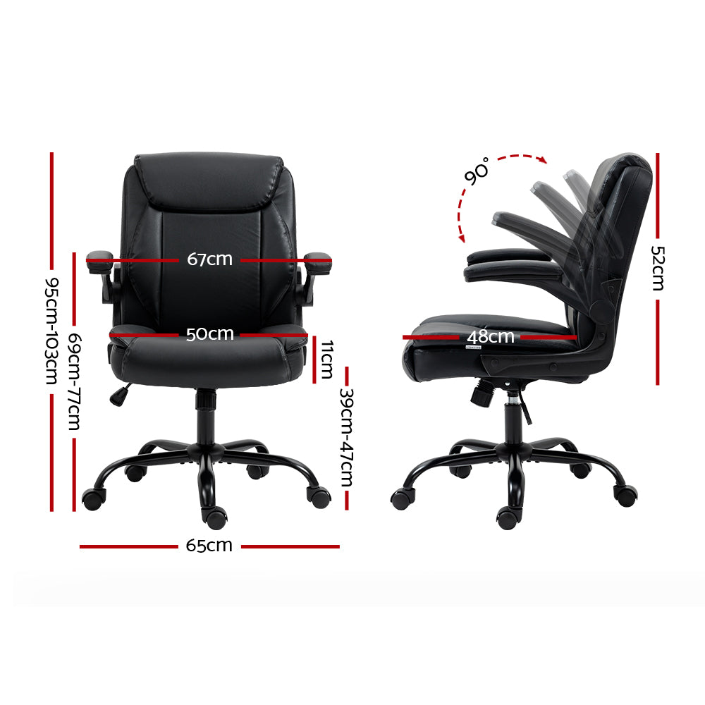 Executive Office Chair PU Leather Tilt Black Adjustable Seat