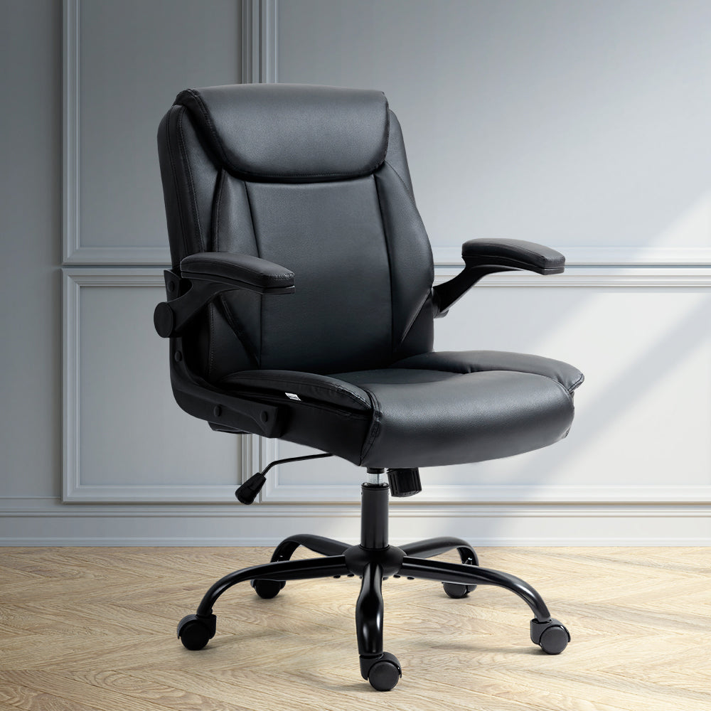 Executive Office Chair PU Leather Tilt Black Adjustable Seat