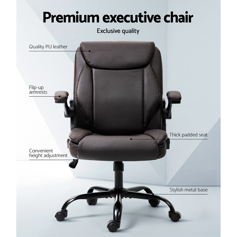 Executive Office Chair Leather Tilt Brown