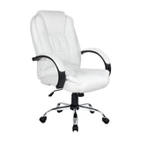 Executive Office Chair Leather Tilt White Double Stiching