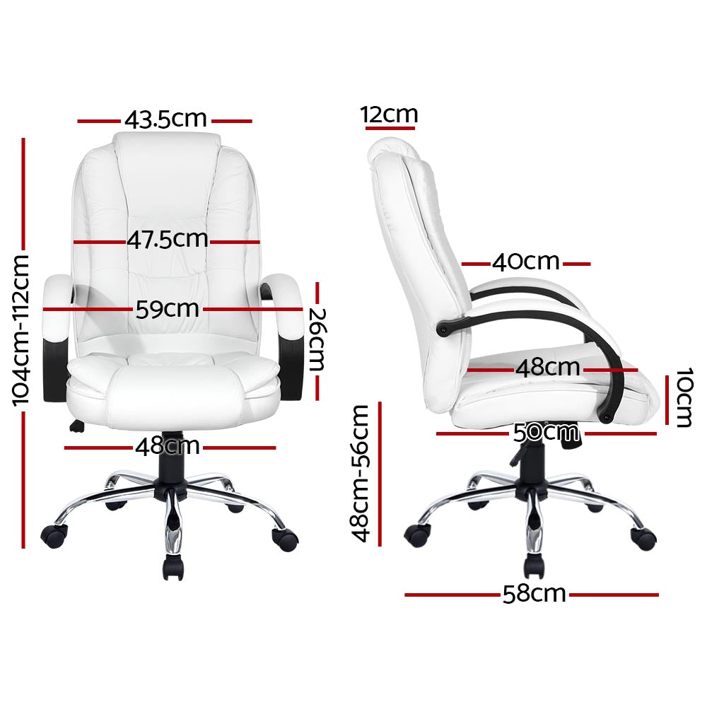 Executive Office Chair Leather Tilt White Double Stiching