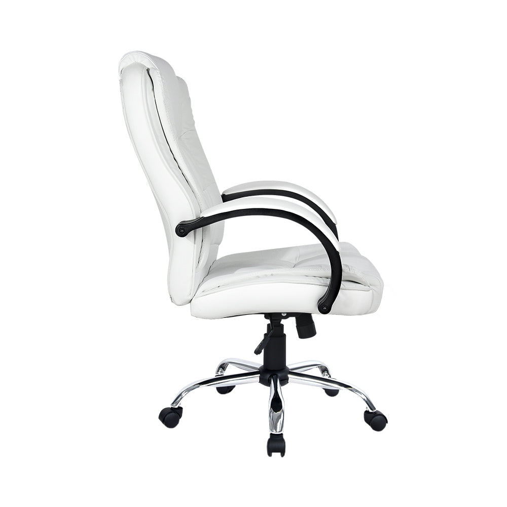 Executive Office Chair Leather Tilt White Double Stiching